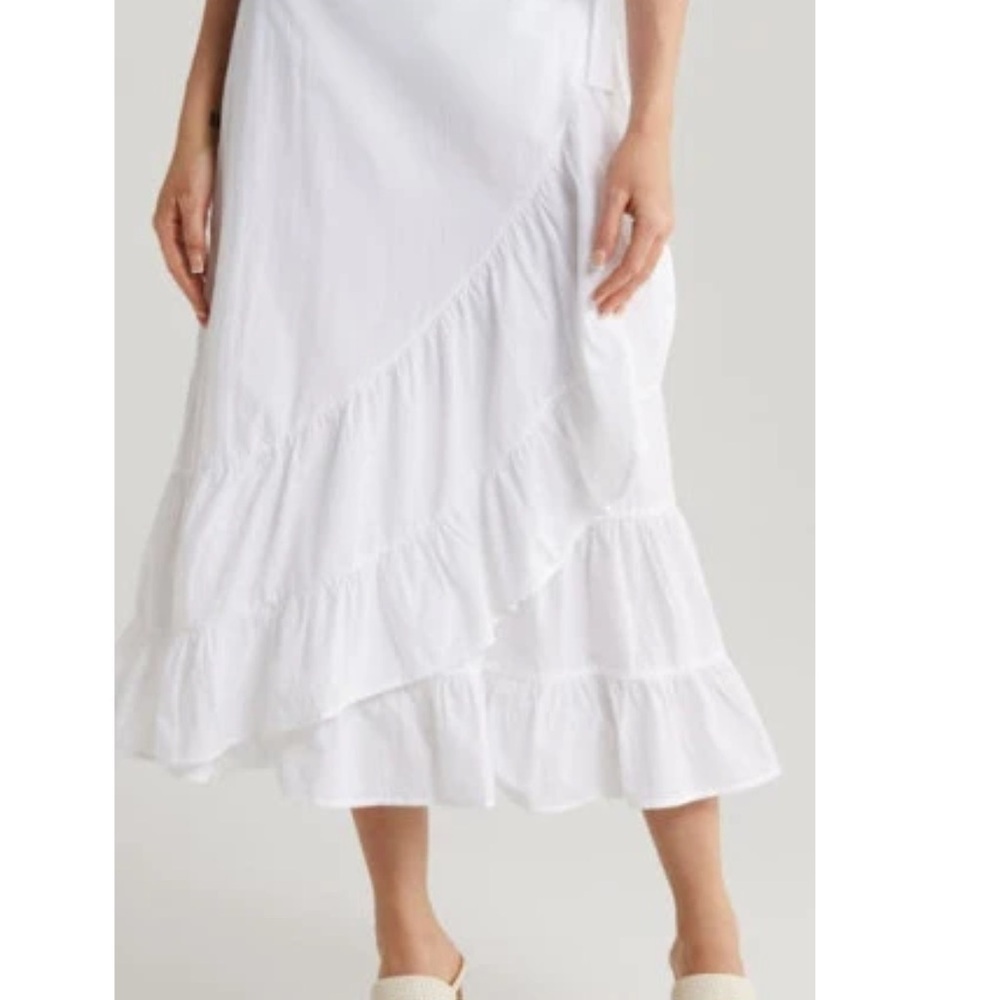 Vince Camuto Ruffle Detail Cotton Wrap Midi Skirt in Ultra White NWT
